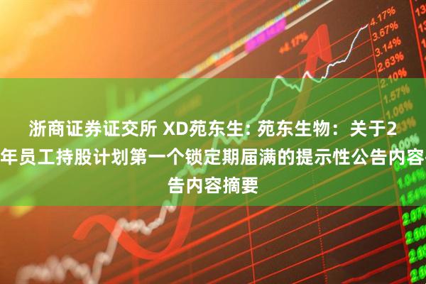 浙商证券证交所 XD苑东生: 苑东生物：关于2024年员工持股计划第一个锁定期届满的提示性公告内容摘要